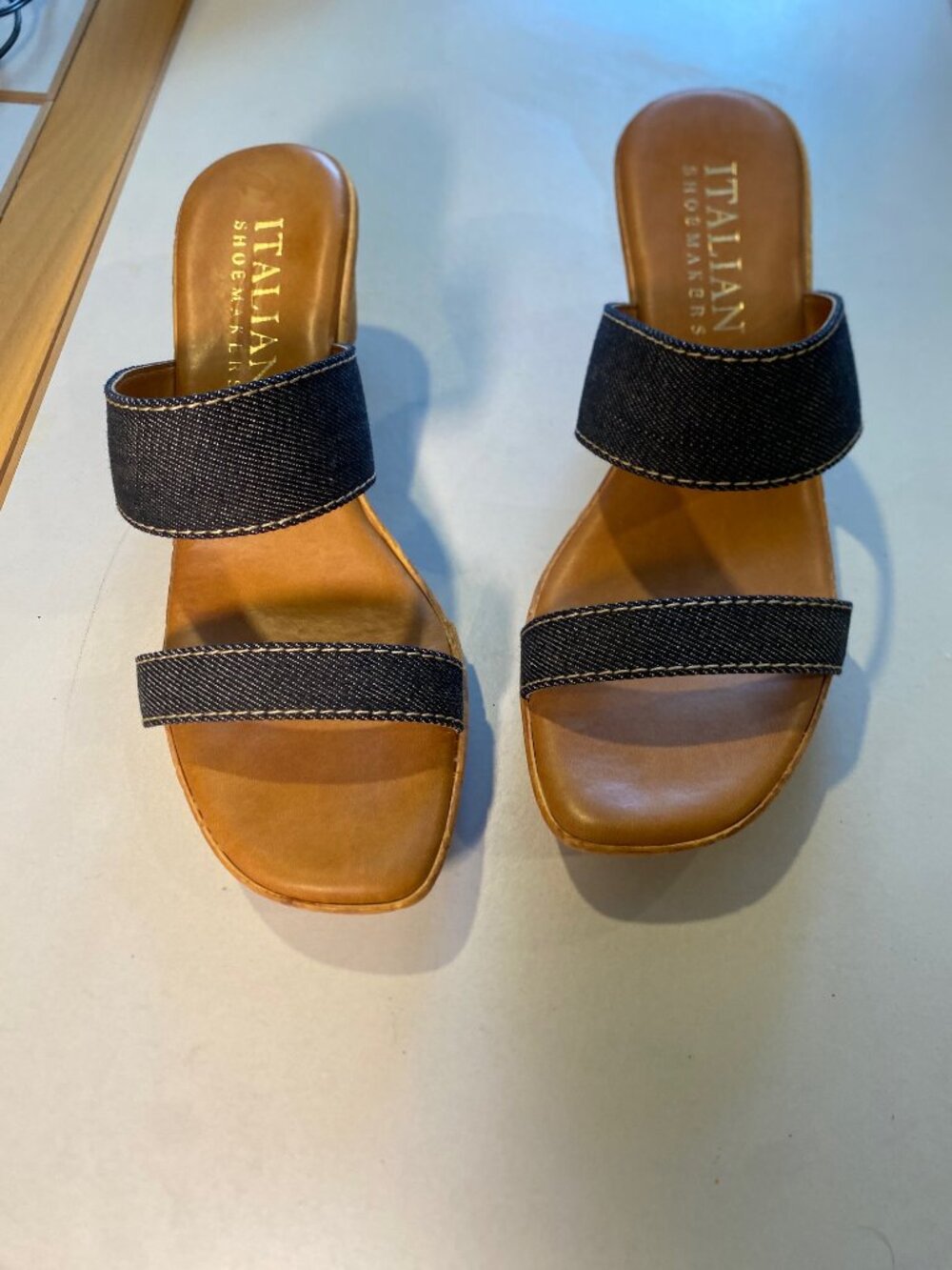Italian Shoemakers - Size 8.5M - Women's Wedge Sandals Denim Blue Strap